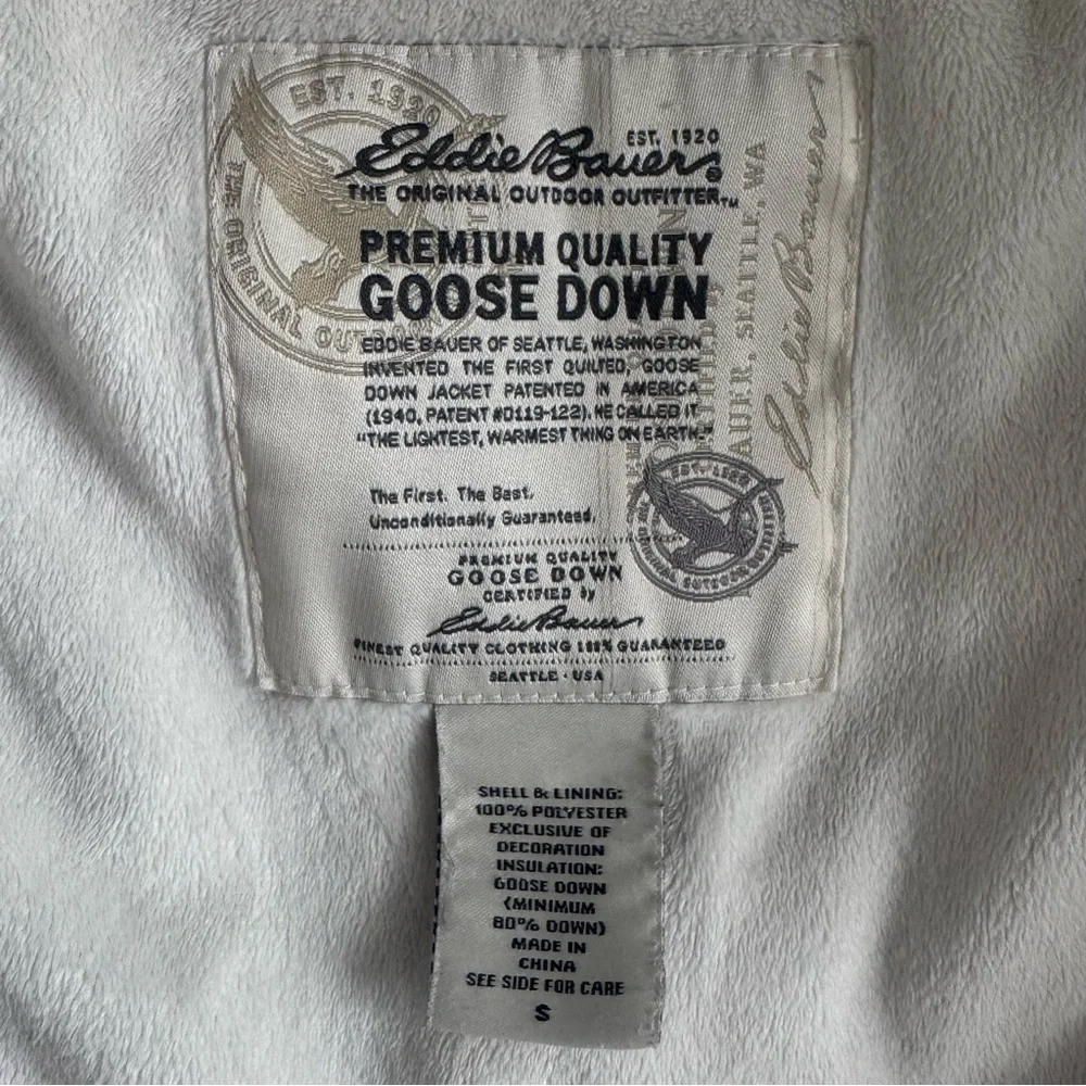 Eddie Bauer Goose Down Hooded Puffer Jacket White Warm Winter Coat Small